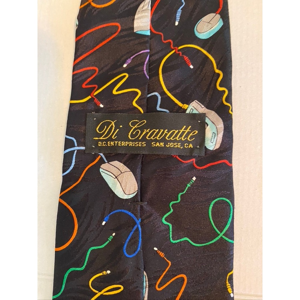 Di Cravatte Mens Vintage Silk Tie Computer Mouse Tech Novelty Print Black USA